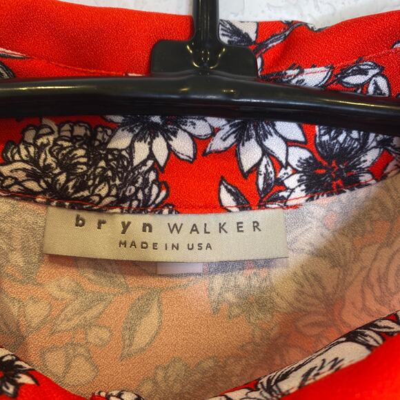 Bryn Walker Orange Red Floral Pants Set Button Down Blouse Crop Pants EUC Sz S/M - Picture 5 of 16